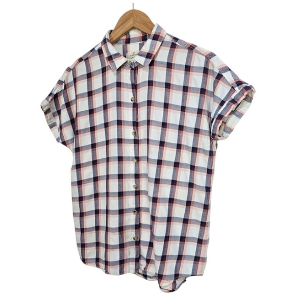 Marine Layer Presley Shirt Medium Plaid Button Up Short Sleeve Casual Rosewood - Picture 4 of 12